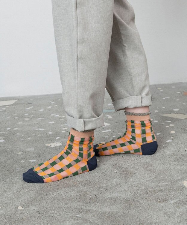 TRICOTE チェックラメソックス 82BEIGE