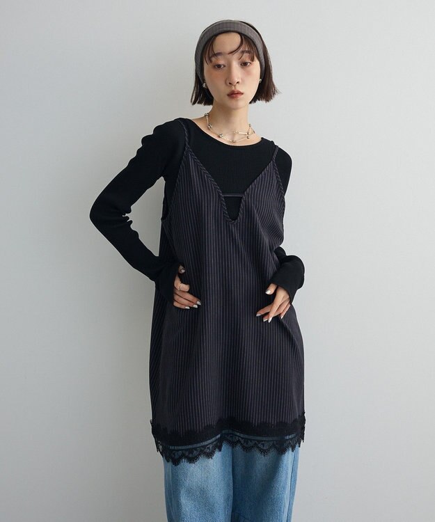 Green Parks ２ＷＡＹレース×ピンストライプキャミソールワンピース Dark Navy