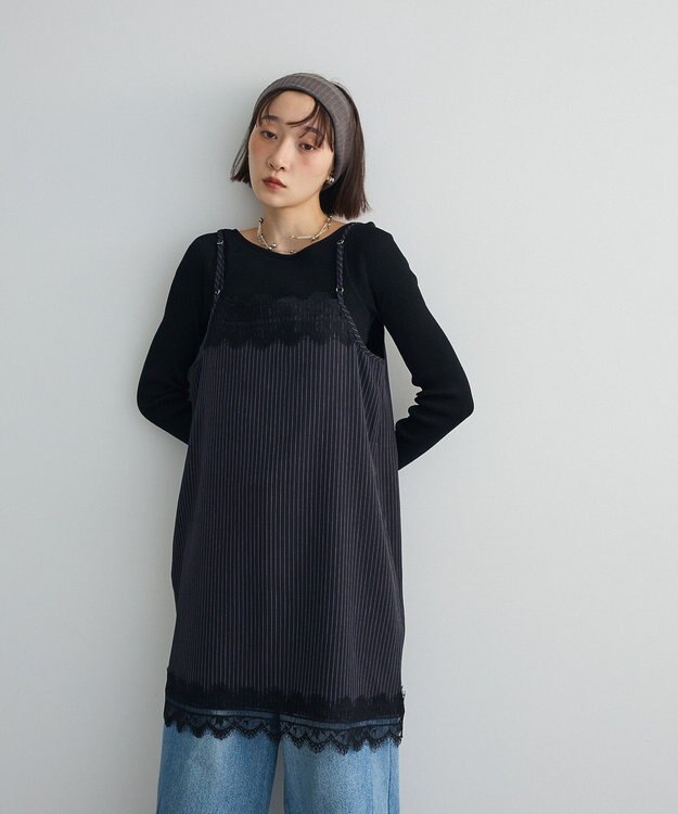 Green Parks ２ＷＡＹレース×ピンストライプキャミソールワンピース Dark Navy