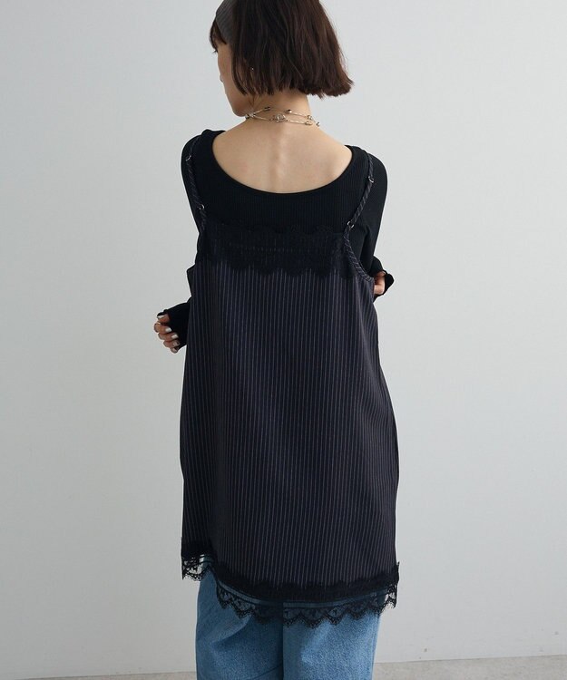 Green Parks ２ＷＡＹレース×ピンストライプキャミソールワンピース Dark Navy