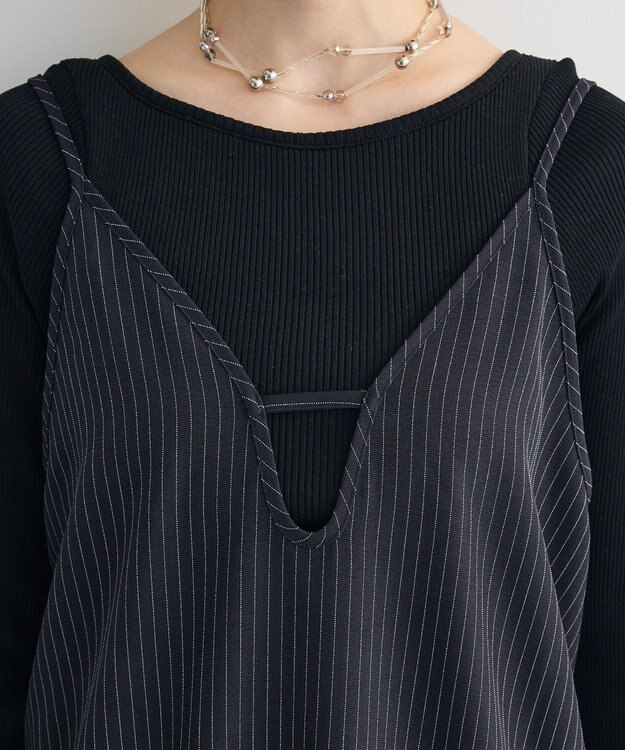 Green Parks ２ＷＡＹレース×ピンストライプキャミソールワンピース Dark Navy