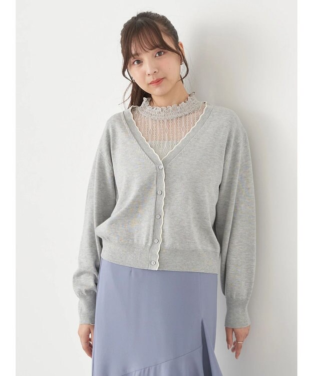 earth music&ecology ちびスカラップカーディガン Light Gray