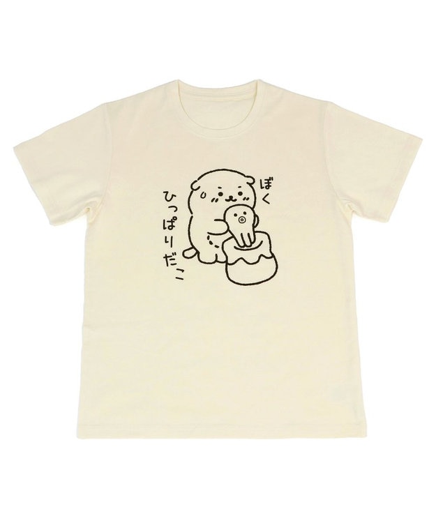 Mother garden 【ネット店限定】しろたん Tシャツ 半袖 《ぼくひっぱりだこ柄》 オフホワイト色　S/M/L/XL 白~オフホワイト