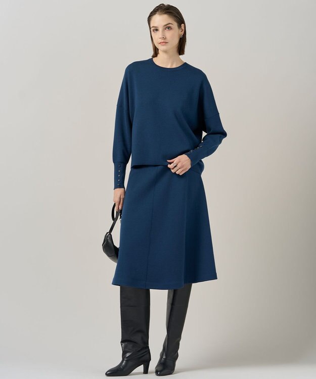 ICB 【洗える】 シルキーウールダブルフェイス ニットフレアスカート ブルーグレー