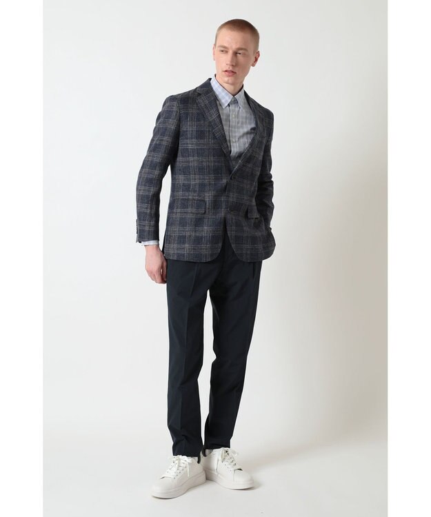 DAKS リネンコットンチェックジャケット ダークグレー