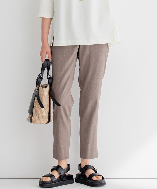 23区 【洗える】リネンレーヨンストレッチ テーパード パンツ ダークブラウン系