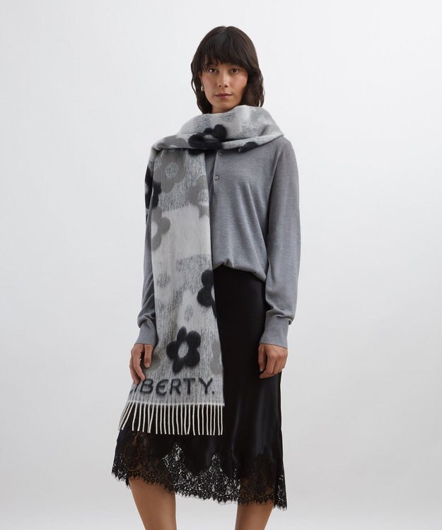 LIBERTY. フローラル モヘアスカーフ 35×220 グレー