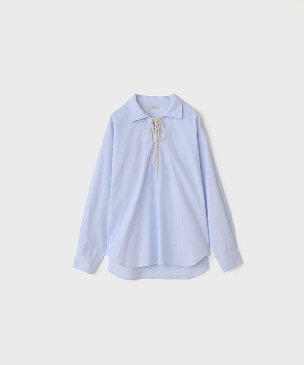 LENO SKIPPER SHIRTS CANDY STRIPE / スキッパーブラウス SAXE BLUE