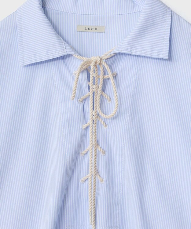 LENO SKIPPER SHIRTS CANDY STRIPE / スキッパーブラウス SAXE BLUE