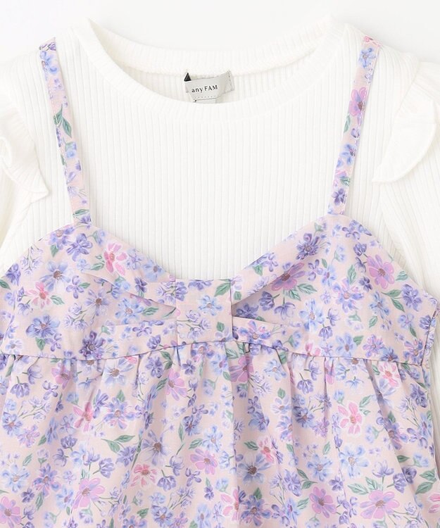 ANY KIDS 花柄キャミセット 長袖 Tシャツ ホワイト×ラベンダー系花柄