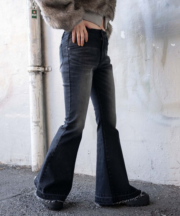 WEGO ローライズスーパーフレアデニムパンツ ブラック