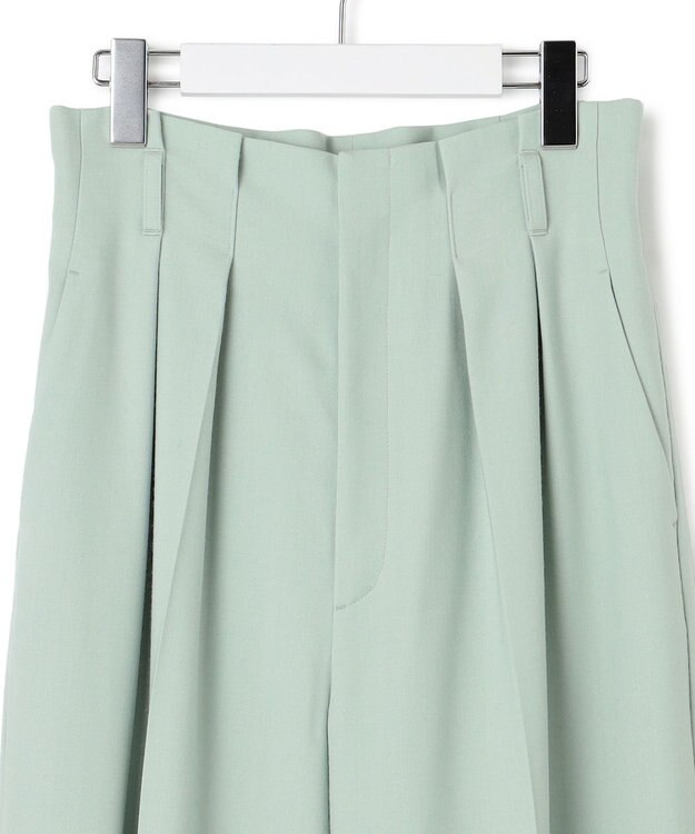 23区 L ナチュラルストレッチサキソニー タック ワイドパンツ ミント系