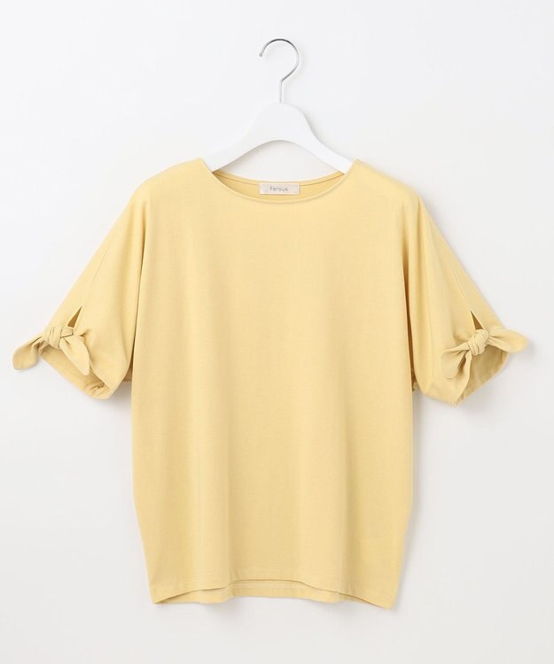 Feroux 【UVケア】リボンスリーブドルマン Tシャツ ライトイエロー系