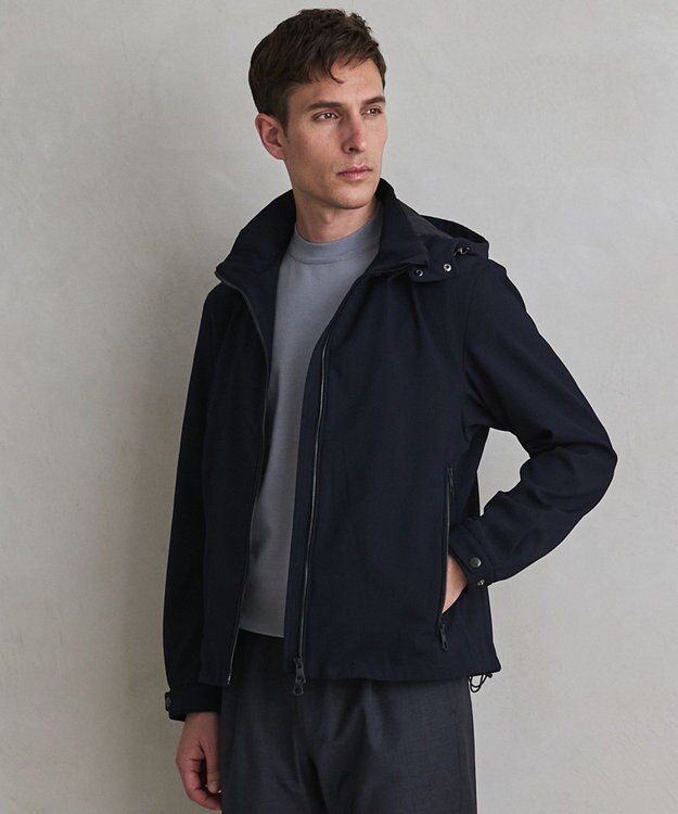 GOTAIRIKU 仕事で着られる【シワになりにくい/洗える/ストレッチ/吸水速乾】バブルテック フーデッドブルゾン ネイビー系