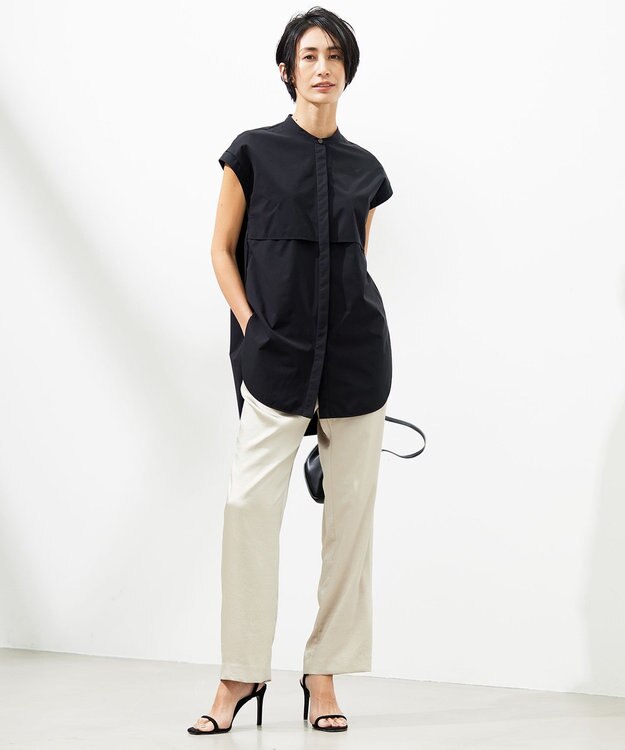 ICB L 【接触冷感・UVカット・撥水・洗える】 プルーフ4WAYタフタ ブラウス ブラック系