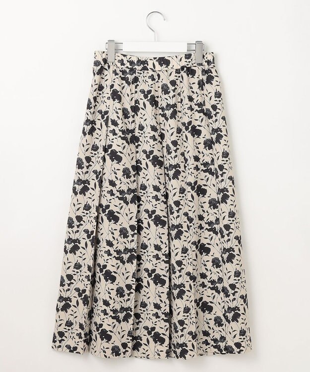 自由区 【洗える】リネンライクフラワープリント スカート ベージュ×バーント