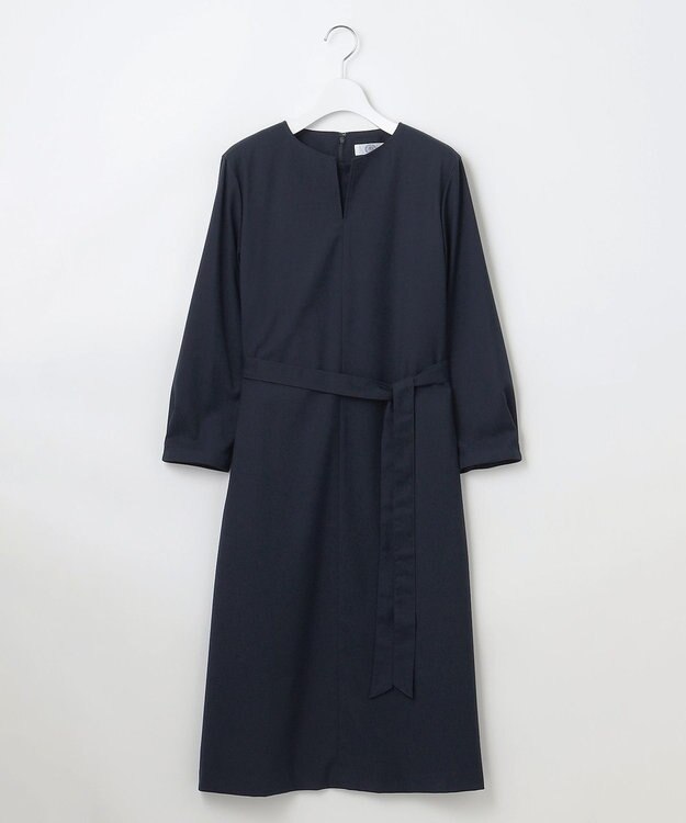 J.PRESS LADIES L 【洗える】T/Rウォッシャブルギャバ パール釦 ワンピース ネイビー系