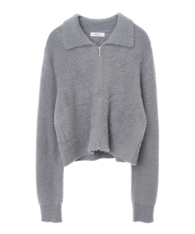 earth music&ecology シャギージップカーディガン Gray