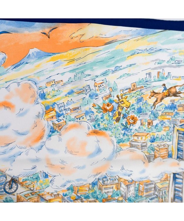 Marca 【伝統横濱スカーフ】YOKOHAMA MINATOMIRAI  大判 シルクツイル スカーフ ブルー