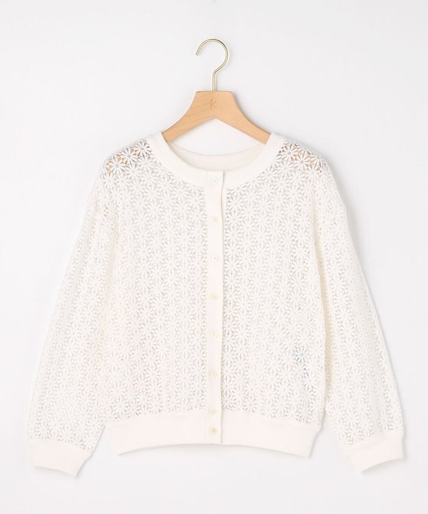 組曲 【先行予約・前後着用可】コットンフラワーレーシー カーディガン ホワイト系