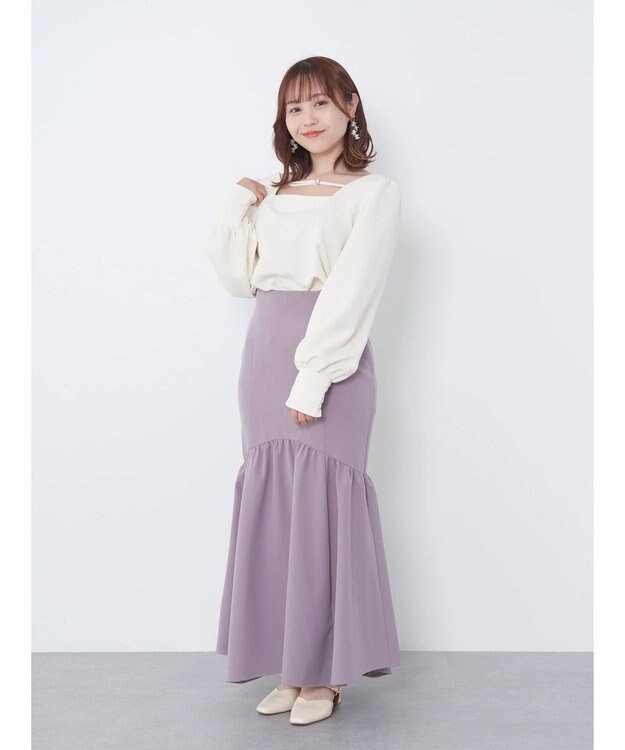 earth music&ecology ギャザー切替マーメイドスカート Grayish Pink