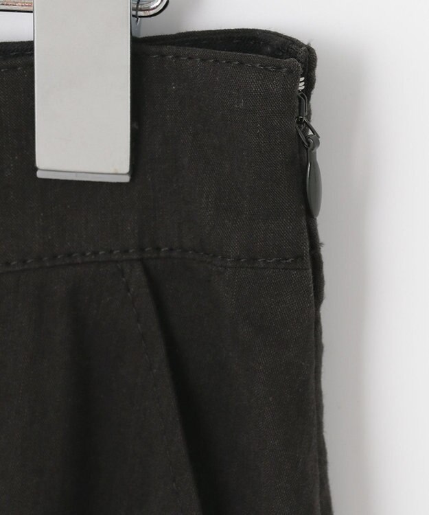 自由区 【洗える・ストレッチ素材】リネンヴィスコースストレッチ フレアスカート ブラック系