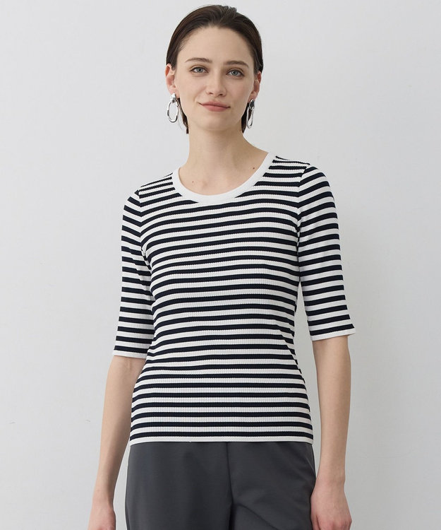 ICB 4×2リブ プルオーバーカットソー ネイビーボーダー