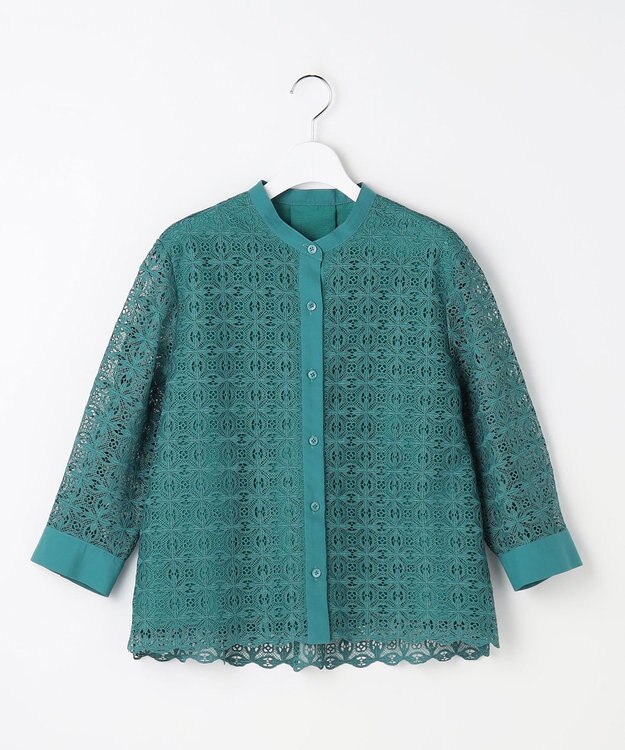 自由区 S ジオメトリックレース ブラウス ターコイズ