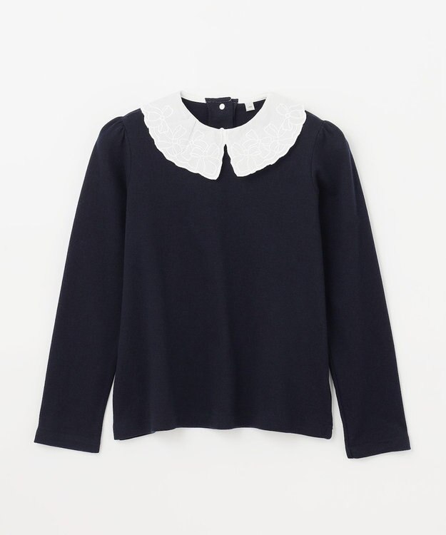 ANY KIDS 襟 刺繍 カットソー ネイビー