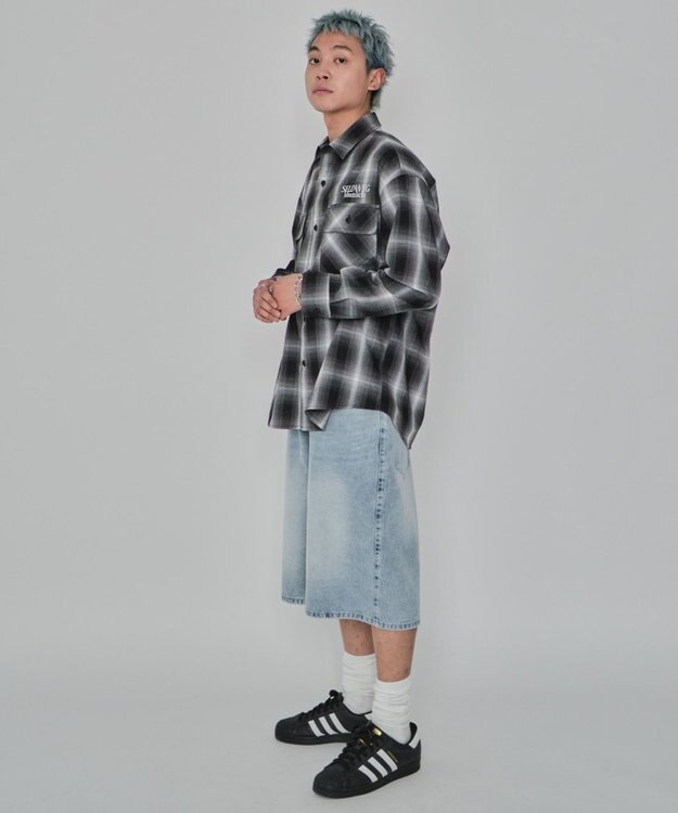 WEGO 【紐で調節可能】スーパーバギーデニムショーツ デニム淡色