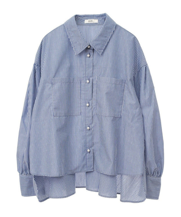 earth music&ecology オーバーフレアシャツ Stripe