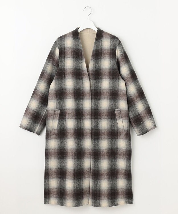 自由区 【リバーシブル】ウールリバー ノーカラーロングコート キャメル系