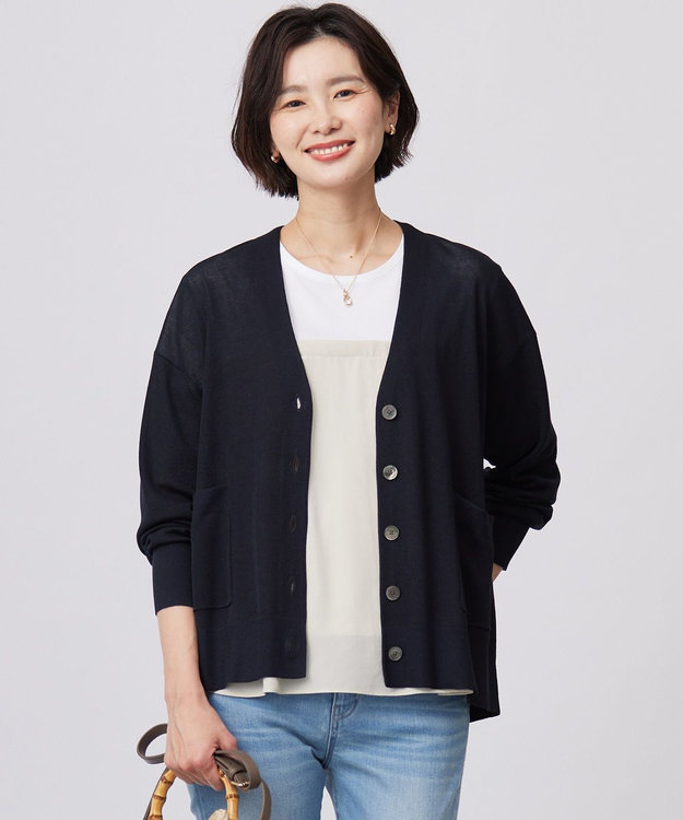 J.PRESS LADIES S 【洗える】Vis/Peスパーク ニット カーディガン ネイビー系