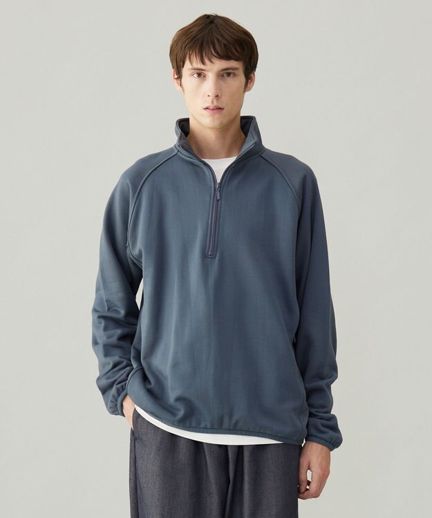 UNFILO MENS 【男女兼用】ナイロン裏毛 ハーフジップ ブルー