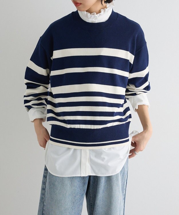 Green Parks スウェットライクニットプルオーバー Navy