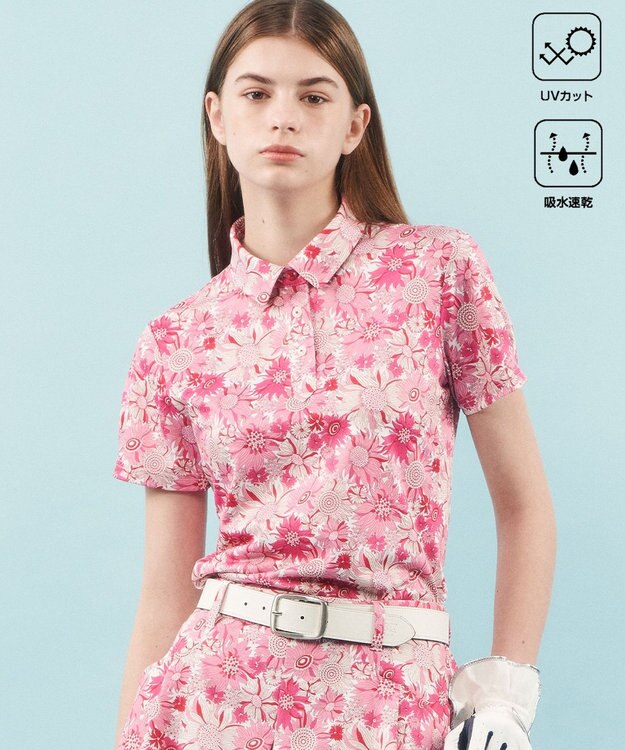 23区GOLF 【WOMEN】【UVケア/吸水速乾】スプリングフラワー柄 半袖ポロシャツ ピンク系5