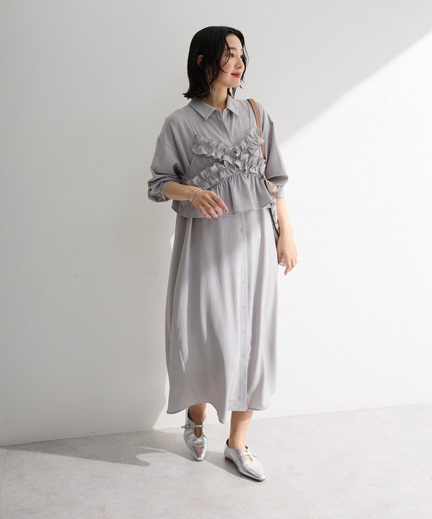 Green Parks ＳＥＴ２点フリルビスチェ＋シャツワンピース Gray