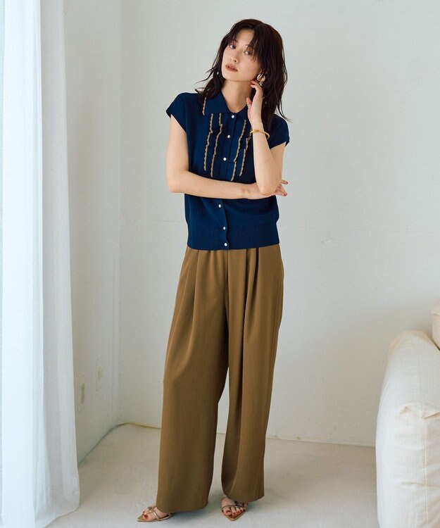 YECCA VECCA 配色フリルカーディガン Navy