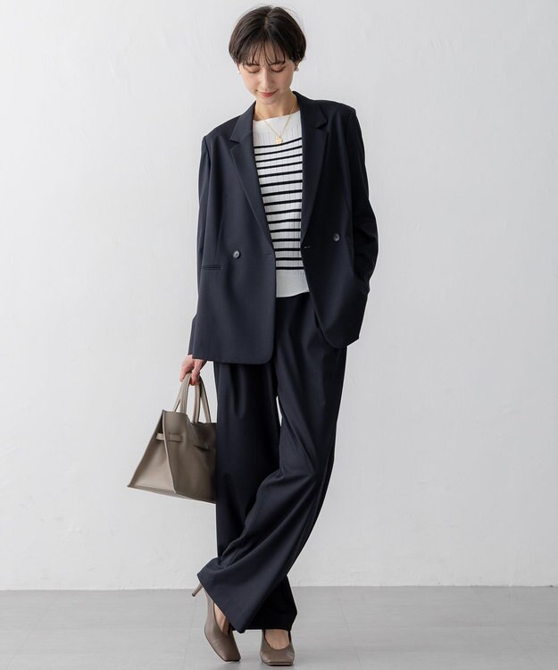 23区 L 【Oggi3月号掲載/セットアップ対応】ライトクロス ワイドパンツ ネイビー系