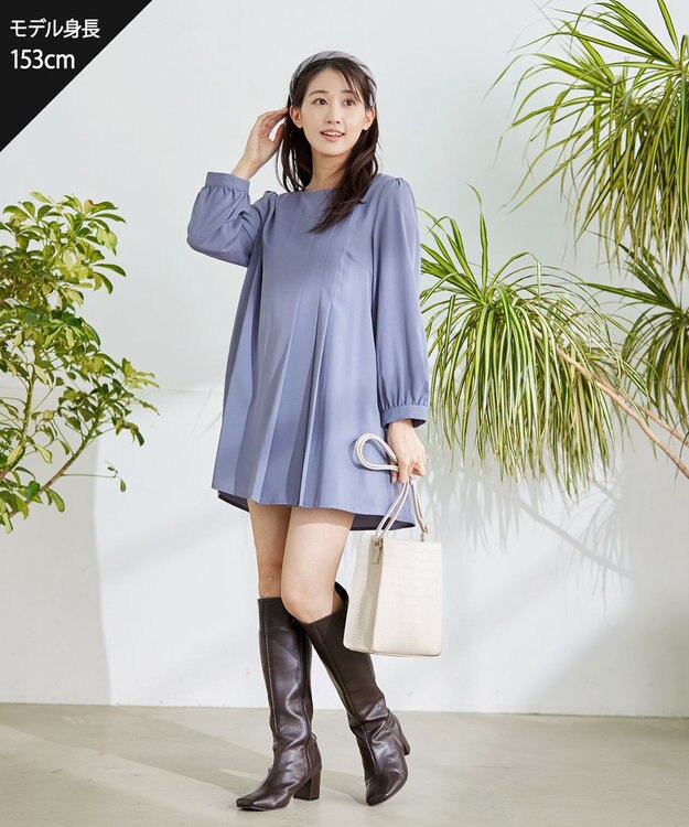 Tiaclasse 【洗える・スマート裏起毛】アシメタックチュニックブラウス サックスグレー