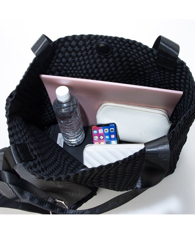 UNBILLION ポーチ付きネオプレーンメッシュビッグトートバッグ ブラック