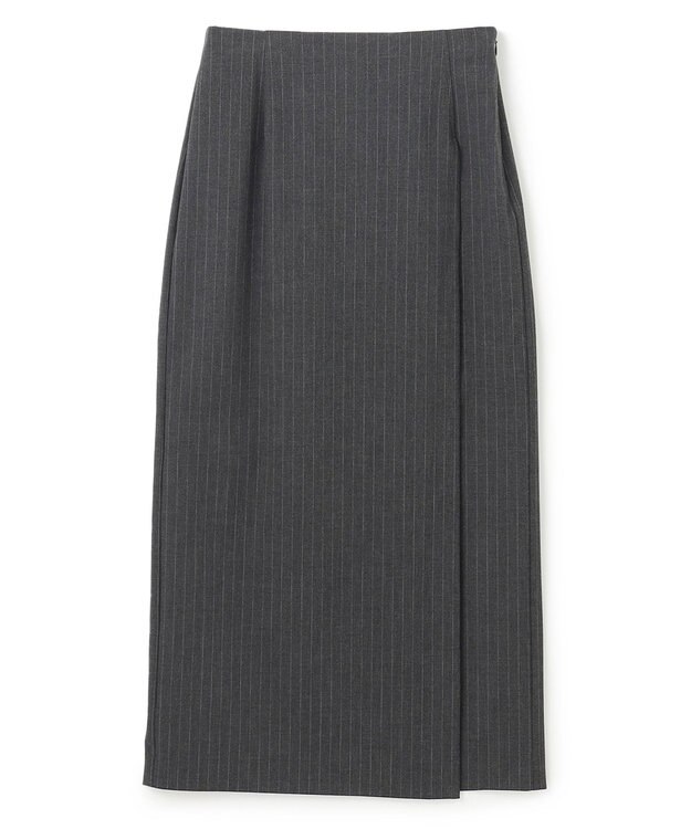 UNFILO ウールライク Iラインスカート チャコールストライプ