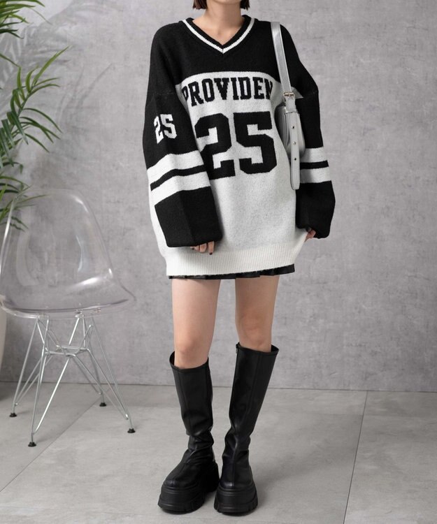 WEGO ナンバリングラインフラッフィーニット ブラックその他