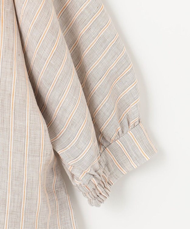 自由区 【洗える】リネンストライプ ボートネックブラウス ベージュ系1