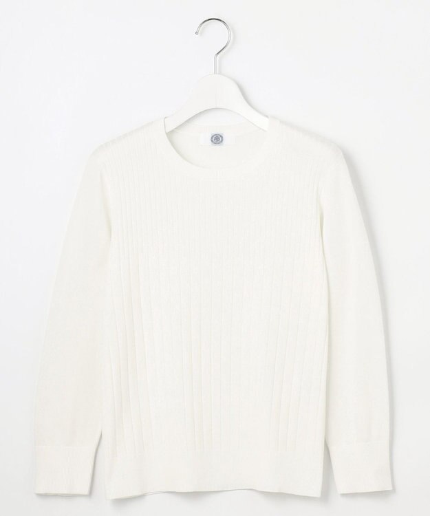 J.PRESS LADIES L 【洗える】Cotton Acetate ストライプ ニット プルオーバー オフ系