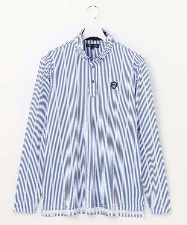 23区GOLF 【MEN】ロゴストライププリント 長袖シャツ サックスブルー系2