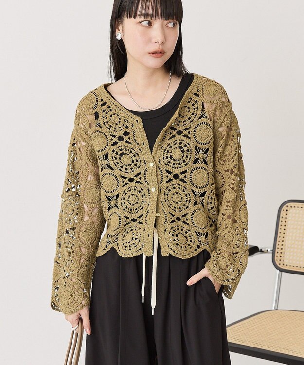 AMERICAN HOLIC クロシェニットVネックカーディガン Khaki