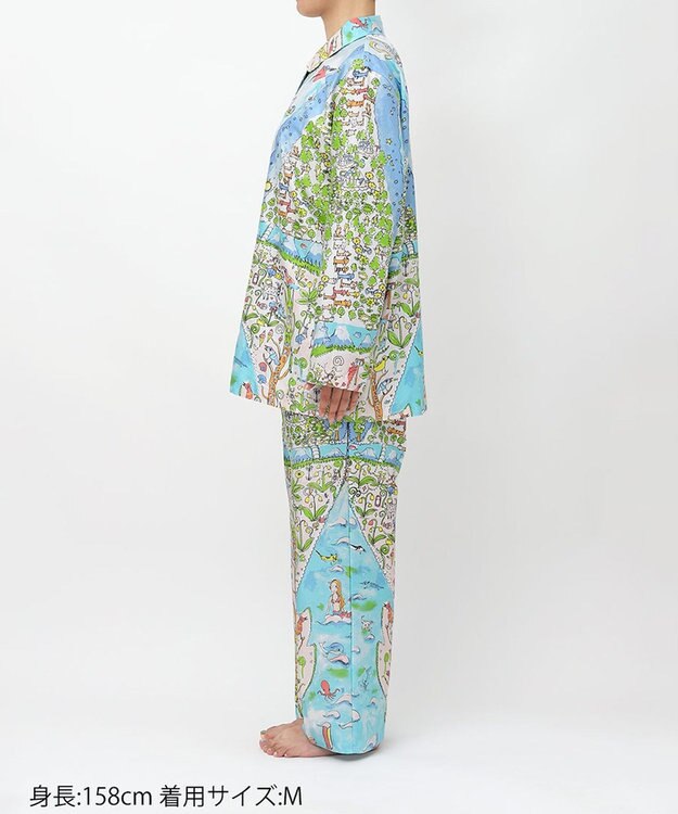 tsumori chisato SLEEP ツモリチサト パジャマ 綿100%(本体) サテン 長袖 長ズボン レディース UDX506/ワコール サックス