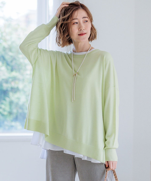 23区 L 【WEB限定カラーあり/洗える】ウーステッドウール ワイドシルエット ニット ライトグリーン系