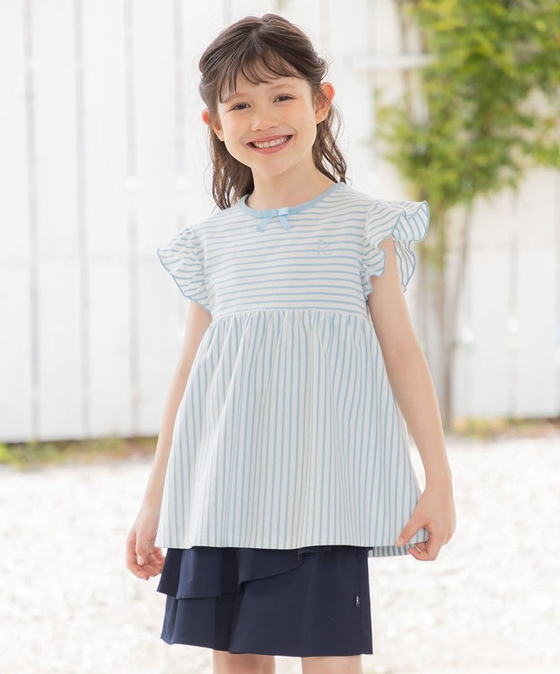 組曲 KIDS 【UVケア】【150-160㎝】マリンボーダー チュニック サックスブルー